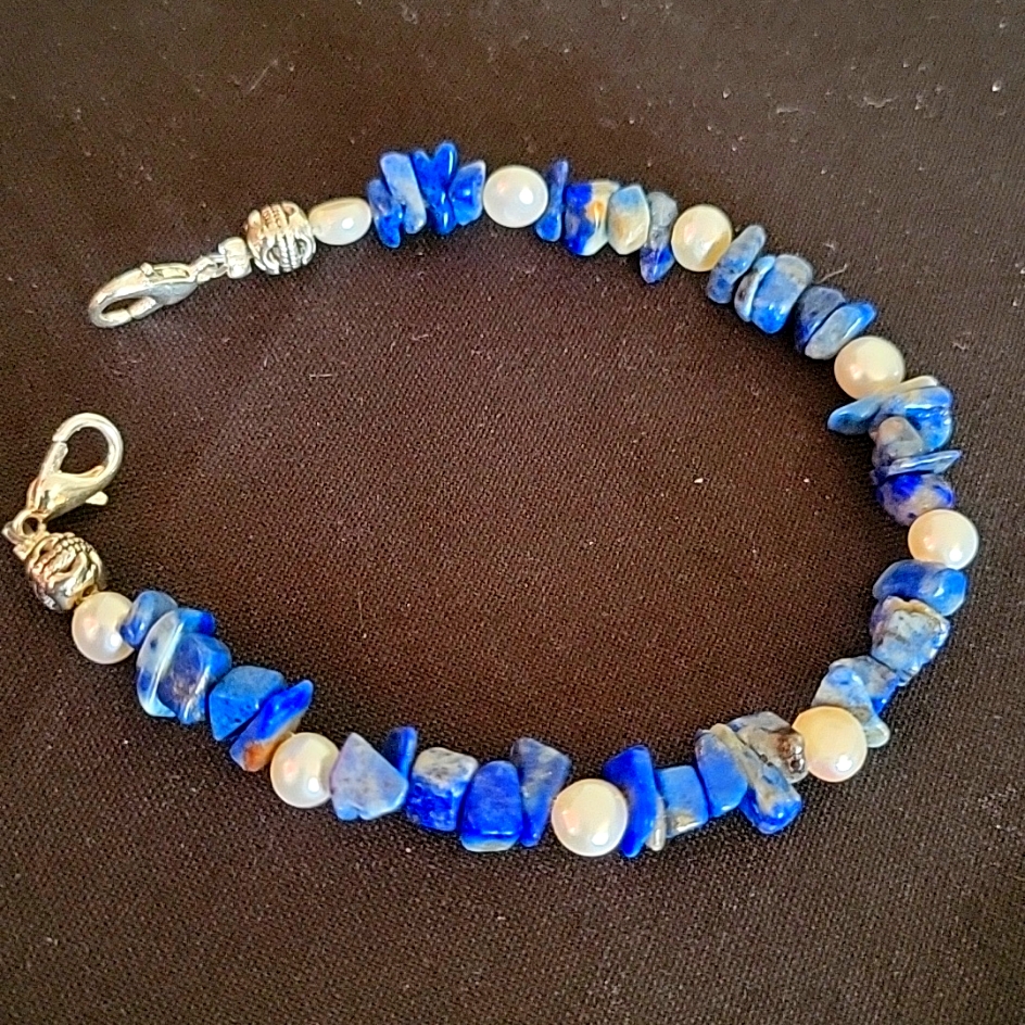 Handcrafted Lapis Lazuli And Pearl Bracelet
